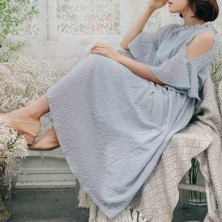 Cold Shoulder A-line Midi Chiffon Dress