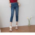 Elastic-waist Slim-fit Cropped Jeans