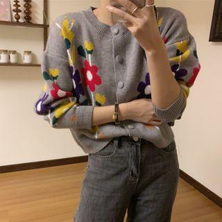 Flower Print Cardigan Gray - One Size