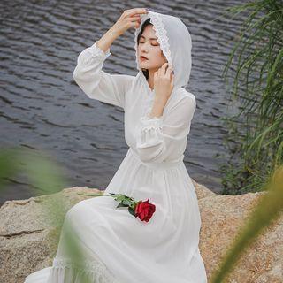 Long-sleeve Lace-trim Hooded Sundress