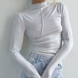 Plain Panel Long-sleeve Crop Top