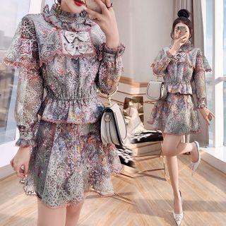 Set: Ruffled Lace Blouse + Mini A-line Skirt
