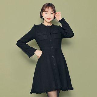 Fringed-trim Pocket-detail A-line Dress
