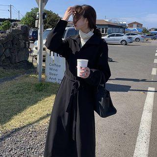 Half-placket Long-sleeve Midi Collared Dress
