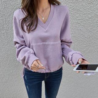 V-neck Drawstring-hem Sweatshirt