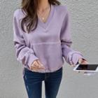 V-neck Drawstring-hem Sweatshirt
