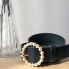 Faux-pearl Buckled Faux-leather Belt Black - One Size