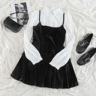 Shirt / Velvet Overall Dress
