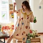 Printed Collared Bell-sleeve Sleep Dress