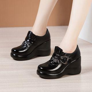 Platform Wedge Heel Shirred Loafers