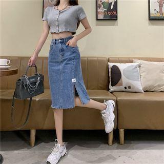High-waist Washed Split A-line Skirt