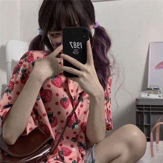 Strawberry Print Elbow-sleeve Shirt