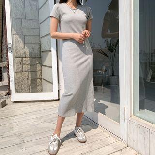 Short-sleeve Rib-knit Bodycon Dress