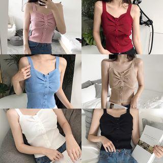 Buttoned Wide-strap Knit Top