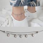 925 Sterling Silver Disc Layered Anklet White Gold - One Size