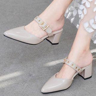 Buckled Strap Chunky Heel Mules