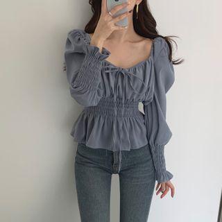 Lantern-sleeve Peplum Blouse