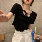 Lace-up Asymmetrical Plain T-shirt