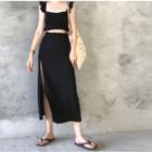 Side-slit High-waist Midi Straight-fit Skirt As Shown In Figure - One Size