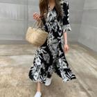 Wrap-front Maxi Foliage Dress Black - One Size