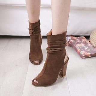 Faux Suede Peep-toe Block Heel Short Boots
