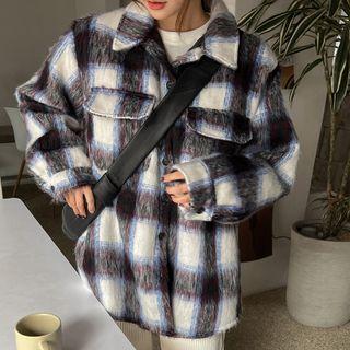 Checked Woolen Fluffy Jacket