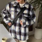 Checked Woolen Fluffy Jacket