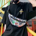 Print Zip Belt Bag Black & Light Blue - One Size