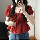Puff-sleeve Cutout Cropped Top