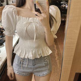 Puff Short-sleeve Top / Denim Shorts