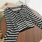 Striped Puff-sleeve Cropped Knit Top As Shown In Figure - One Size