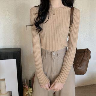 Round-neck Plain Ribbed Knit Top