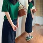 Short-sleeve Plain Cardigan / Denim Midi Pencil Skirt / Set
