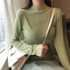Long-sleeve Plain T-shirt / Faux Leather Skirt
