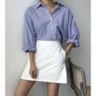 Set: Pinstripe Long-sleeve Blouse + Mini Skirt
