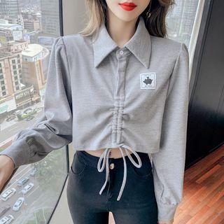 Drawstring Cropped Polo Sweatshirt