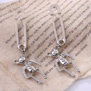 Alloy Bear Dangle Earring 1 Pair - 925 Silver Needle Earrings - One Size