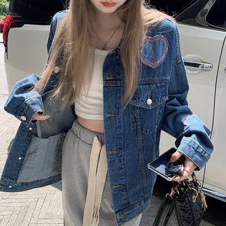 Heart Applique Denim Jacket