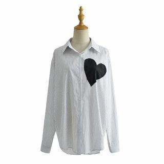 Heart Applique Pinstriped Shirt