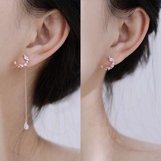 Rhinestone Crescent Non-matching Earring 1 Pair - Earring - Moon - Silver - One Size