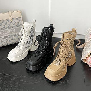 Mesh Platform Chunky Heel Short Boots