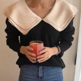Long-sleeve Collared Top Black - One Size