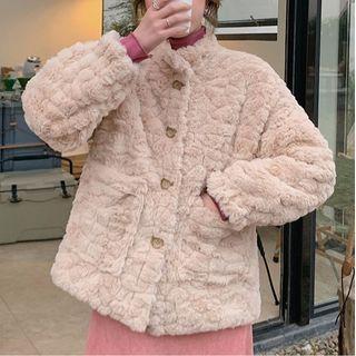 Fluffy Button Jacket Almond Pink - One Size