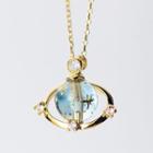 925 Sterling Silver Faux Crystal Planet Pendant Necklace S925 Silver - Gold & Blue - One Size
