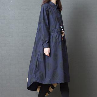 Long-sleeve All Over Pattern Midi Shirt Dress