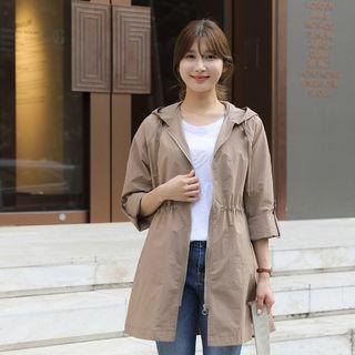 Tab-sleeve Zip-up Hooded Jacket