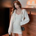 Cropped Zip-up Hoodie / Sleeveless Mini Sheath Dress