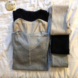 Long-sleeve Ruffle Trim Ribbed Top + Ribbed Pants