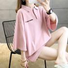 Polo Collar Oversize Elbow-sleeve Lettering T-shirt