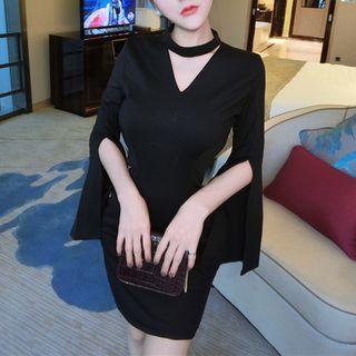 Slit 3/4-sleeve Sheath Dress